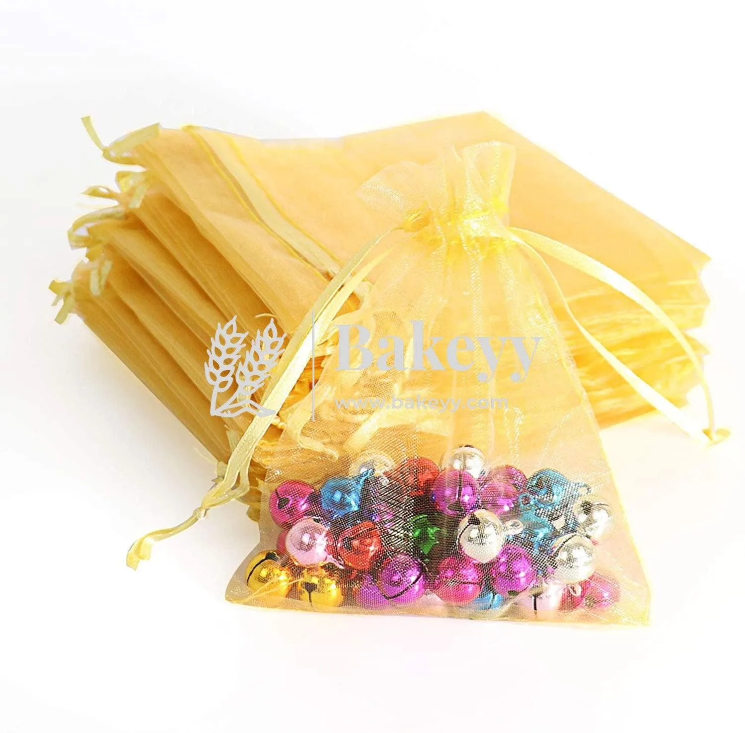 13x18 CM | Organza Potli Bags | Gold Colour | Candy Bag| Pack of 50