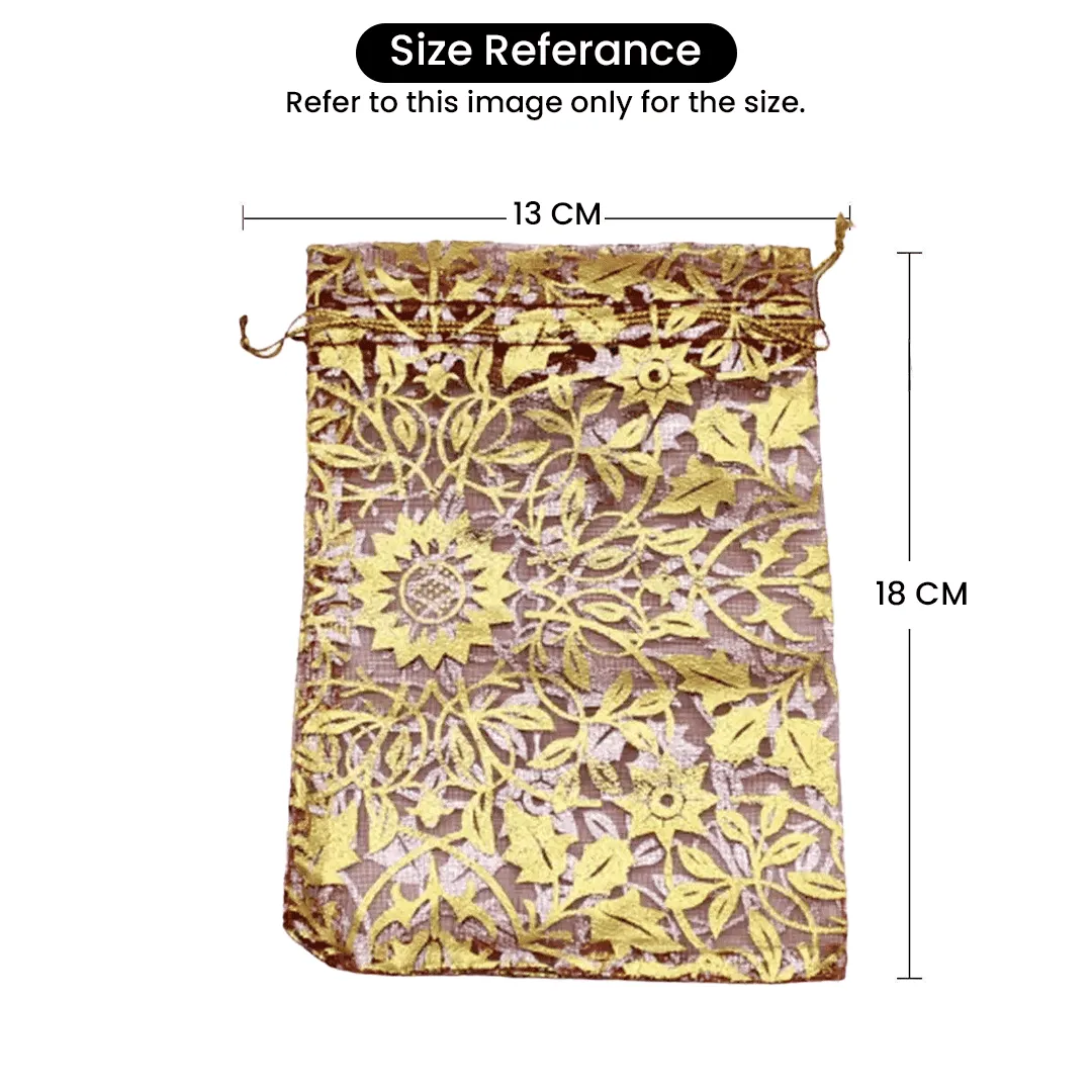 13x18 CM | Printed Organza Potli Bags | Pack of 70 | Rose Pink Colour | Candy Bag
