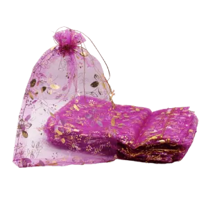 13x18 CM | Printed Organza Potli Bags | Pack of 70 | Rose Pink Colour | Candy Bag