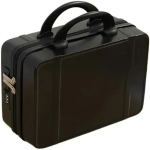 14 Inch Mini Travel Suitcase Cosmetic Box Hand Luggage Organizer Case Small Boarding Case with Password Lock Strap on Luggage(Black)