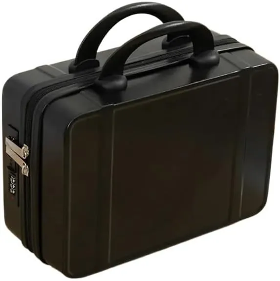 14 Inch Mini Travel Suitcase Cosmetic Box Hand Luggage Organizer Case Small Boarding Case with Password Lock Strap on Luggage(Black)