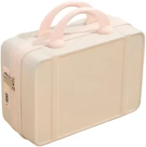14 Inch Mini Travel Suitcase Cosmetic Box Hand Luggage Organizer Case Small Boarding Case with Password Lock Strap on Luggage(Light pink)