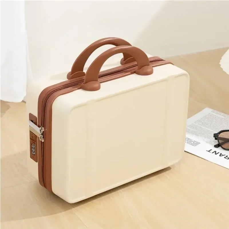 14 Inch Mini Travel Suitcase Cosmetic Box Hand Luggage Organizer Case Small Boarding Case with Password Lock Strap on Luggage(Light pink)