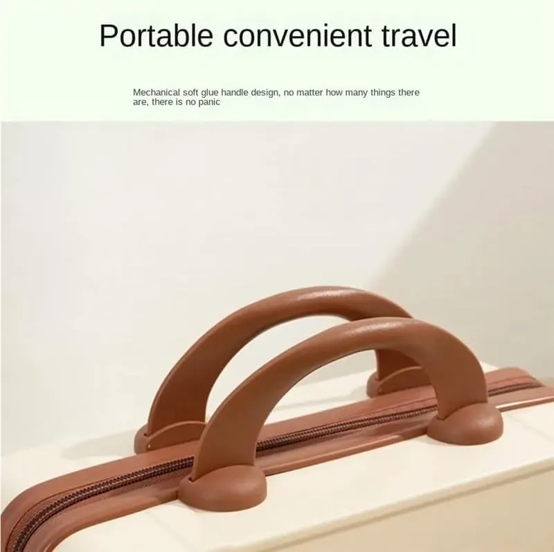 14 Inch Mini Travel Suitcase Cosmetic Box Hand Luggage Organizer Case Small Boarding Case with Password Lock Strap on Luggage(Light pink)