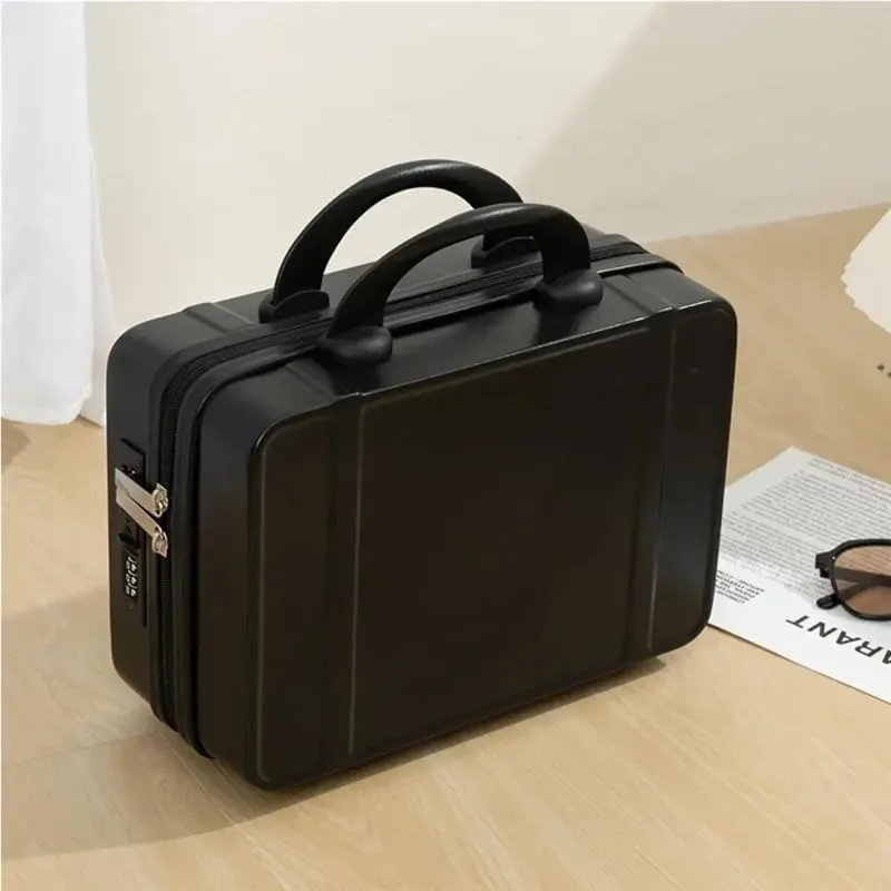 14 Inch Mini Travel Suitcase Cosmetic Box Hand Luggage Organizer Case Small Boarding Case with Password Lock Strap on Luggage(Light pink)