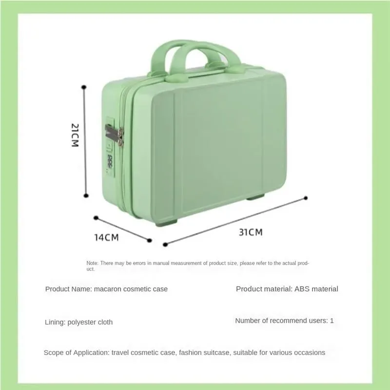14 Inch Mini Travel Suitcase Cosmetic Box Hand Luggage Organizer Case Small Boarding Case with Password Lock Strap on Luggage(Light pink)