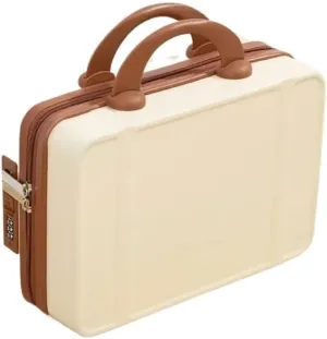 14 Inch Mini Travel Suitcase Cosmetic Box Hand Luggage Organizer Case Small Boarding Case with Password Lock Strap on Luggage(Off-white)