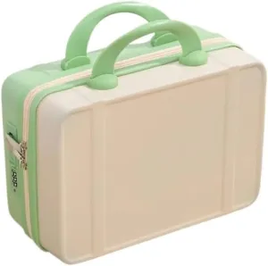 14 Inch Mini Travel Suitcase Cosmetic Box Hand Luggage Organizer Case Small Boarding Case with Password Lock Strap on Luggage(Pink and Green)