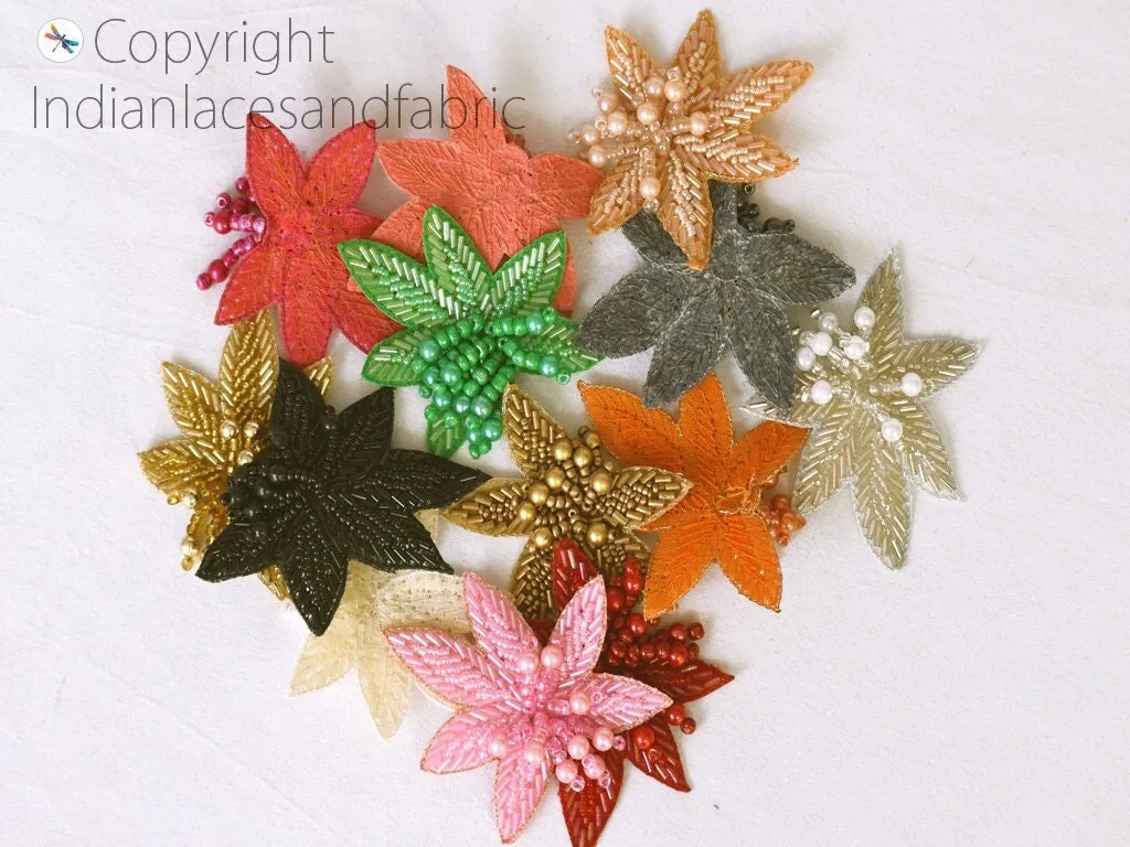 15 Pc Indian Beaded Appliques Patches DIY Crafting Handmade Sewing Cotumes Dresses Handcrafted Decorative Supply Beach Bags Hats Home Decor