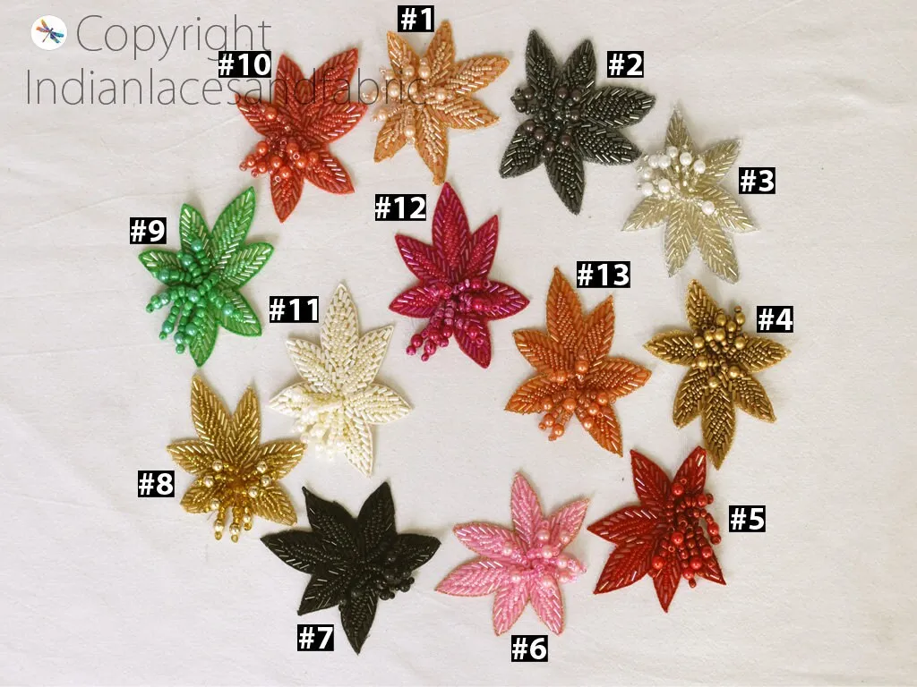 15 Pc Indian Beaded Appliques Patches DIY Crafting Handmade Sewing Cotumes Dresses Handcrafted Decorative Supply Beach Bags Hats Home Decor