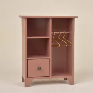 1:6 1:12 Scale Miniature Wooden Wardrobe, Handmade Vintage Dollhouse Furniture BJD Ob11 Accessories with Hangers, 16.5cm Tall (Pink)