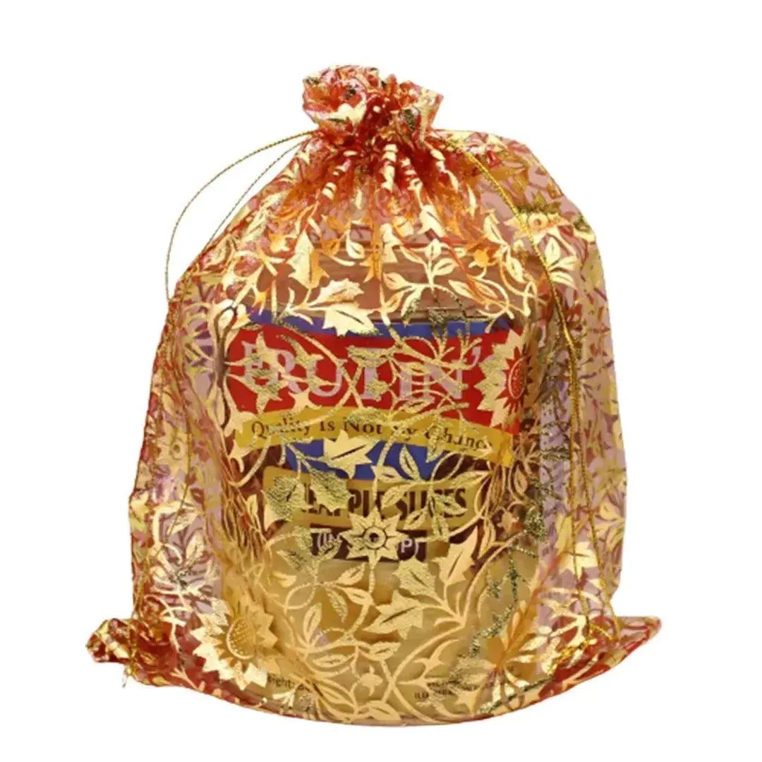 16x20 CM | Printed Organza Potli Bags | Pack of 40 | Red Colour | Candy Bag