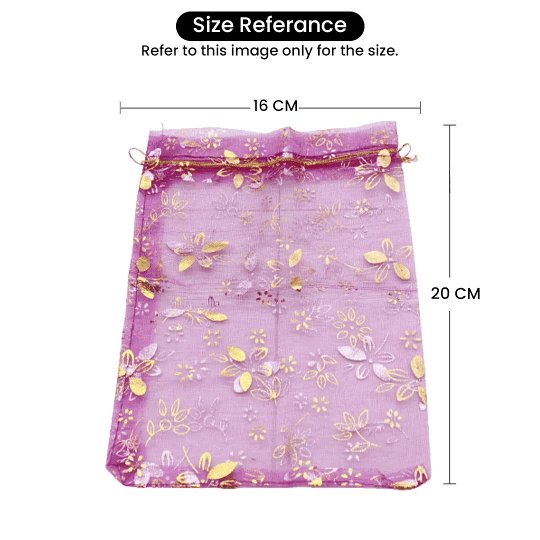 16x20 CM | Printed Organza Potli Bags | Pack of 40 | Red Colour | Candy Bag