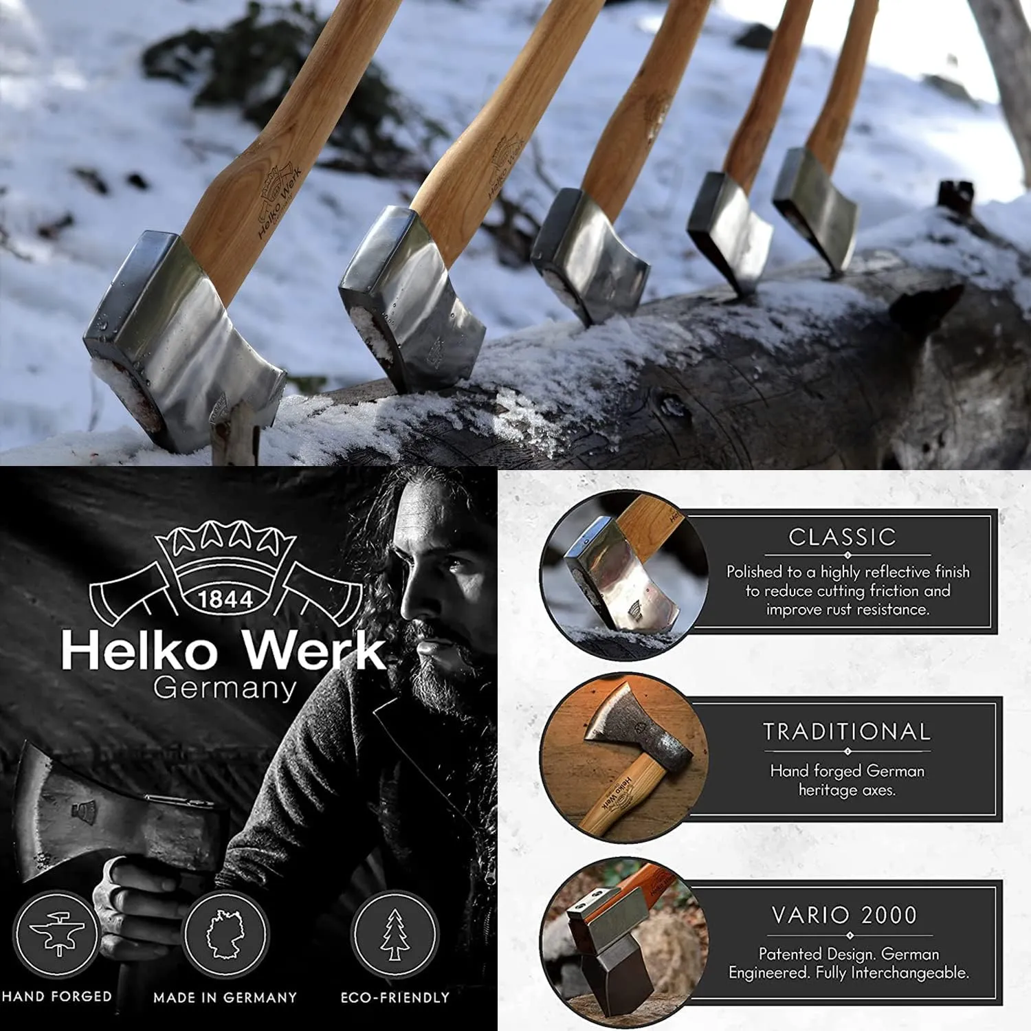 1844 Helko Werk Germany Classic Pathfinder Hatchet - Made in Germany Camping, Bushcraft, Survival, Backpacking, Small Lightweight Hatchet - Head 1.25 lbs, Handle 15 in. (Pathfinder) #11438