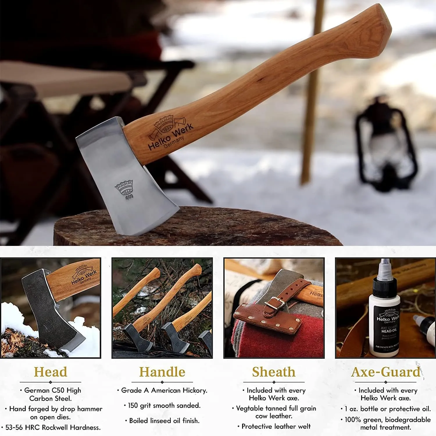 1844 Helko Werk Germany Classic Pathfinder Hatchet - Made in Germany Camping, Bushcraft, Survival, Backpacking, Small Lightweight Hatchet - Head 1.25 lbs, Handle 15 in. (Pathfinder) #11438