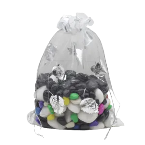 18x24 CM  | Printed Organza Potli Bags | Pack of 40 | White Colour | Candy Bag