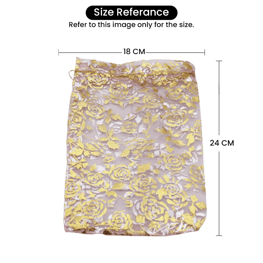 18x24 CM  | Printed Organza Potli Bags | Pack of 40 | White Colour | Candy Bag