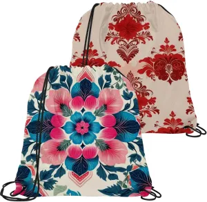 2 Pcs Chenille Print Drawstring Backpack Bag Sport Gym Sack pack