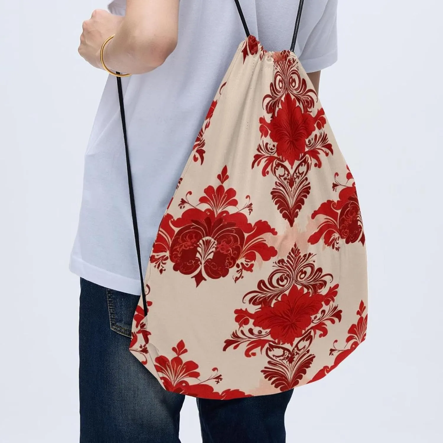2 Pcs Chenille Print Drawstring Backpack Bag Sport Gym Sack pack
