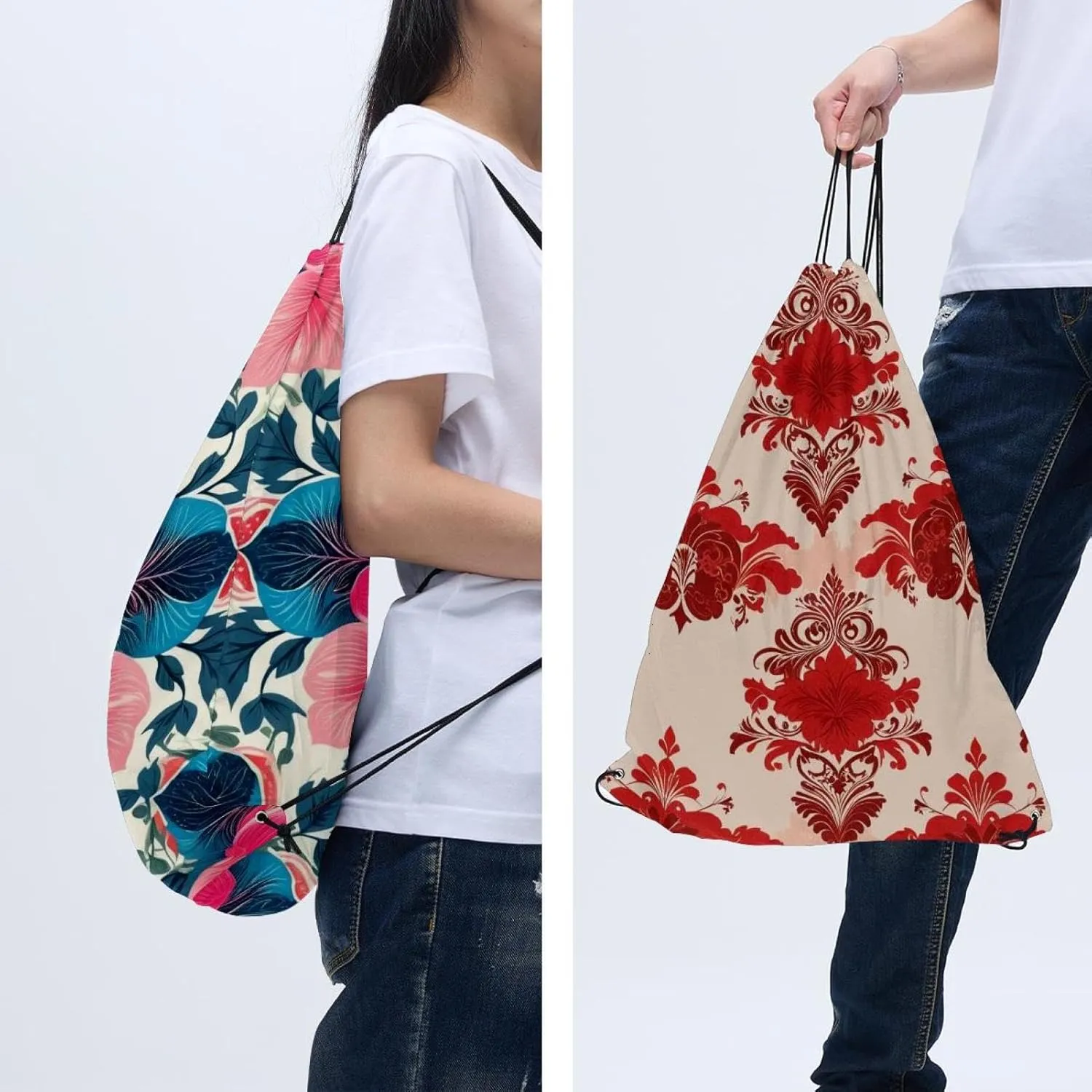 2 Pcs Chenille Print Drawstring Backpack Bag Sport Gym Sack pack