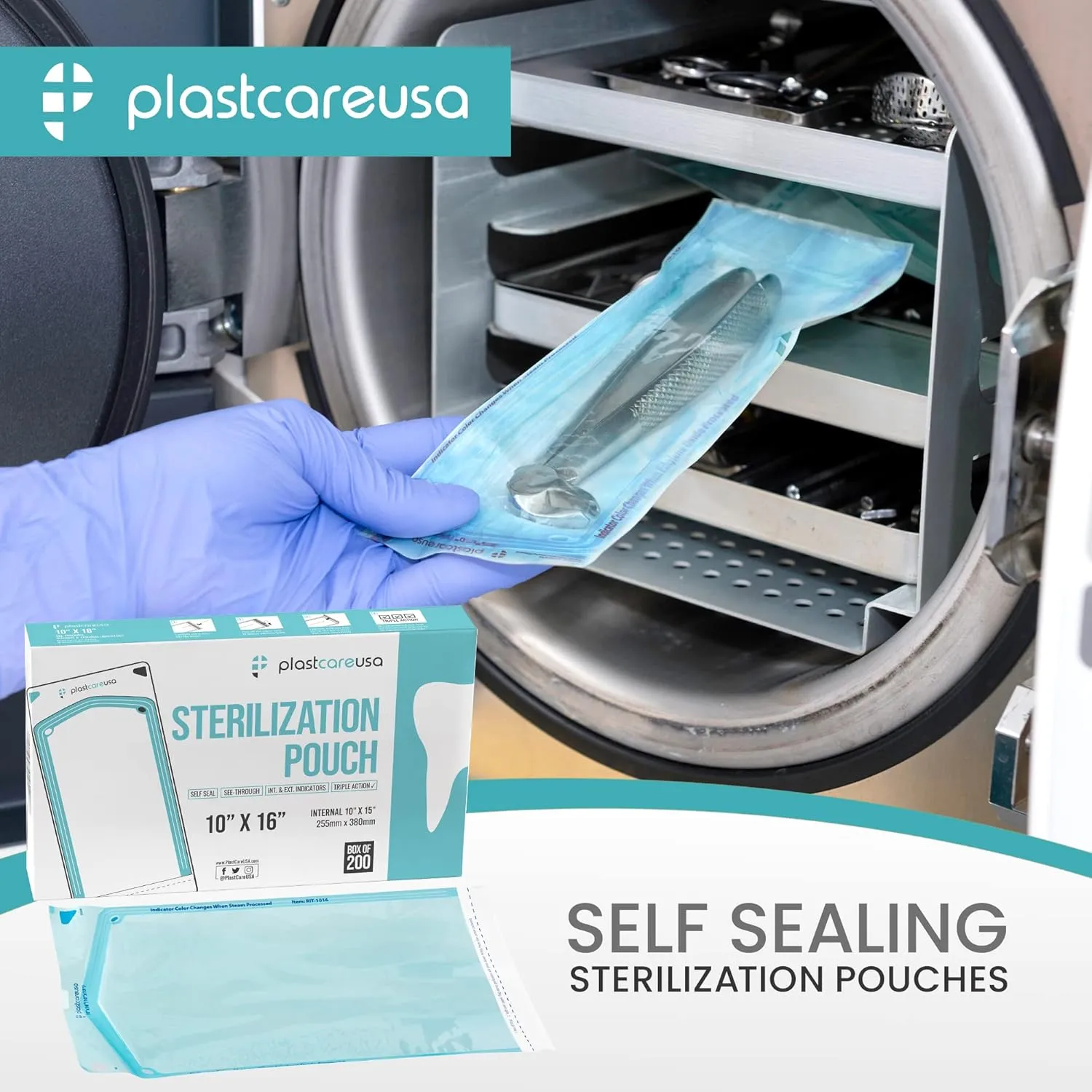 2000 Bulk Sterilization Pouches, Sterilizer Autoclave Bags for Sterilizing Cleaning Medical and Dental Instruments Tools, 10 Boxes of 200 (10" x 16")