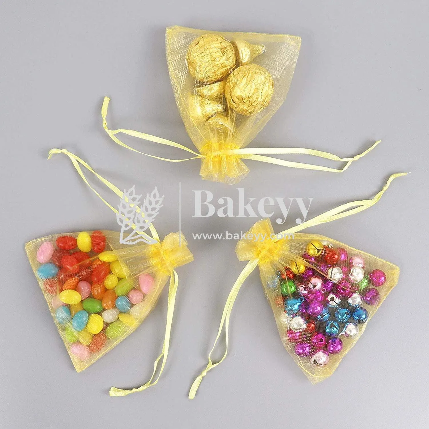 20x25 cm | Organza Potli Bags | Gold Colour | Candy Bag | Pack of 50