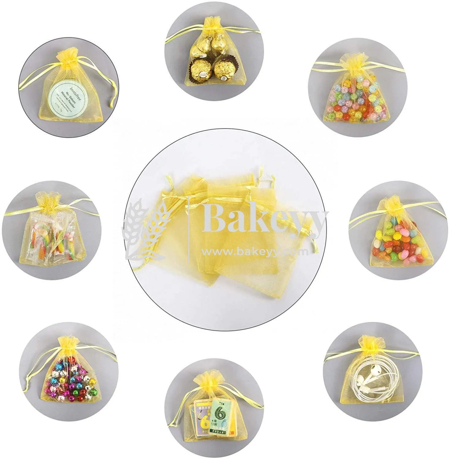 20x25 cm | Organza Potli Bags | Gold Colour | Candy Bag | Pack of 50