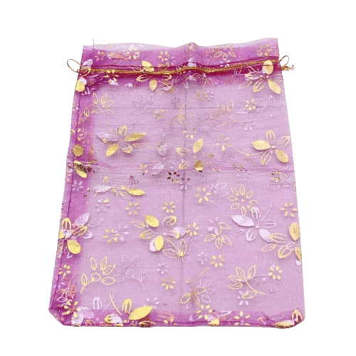 20x25 CM | Printed Organza Potli Bags | Pack of 40 | Rose Pink Colour | Candy Bag
