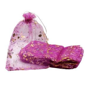 20x25 CM | Printed Organza Potli Bags | Pack of 40 | Rose Pink Colour | Candy Bag