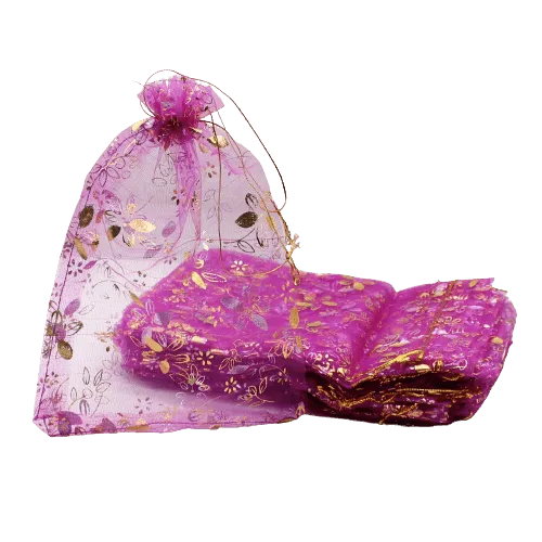 20x25 CM | Printed Organza Potli Bags | Pack of 40 | Rose Pink Colour | Candy Bag