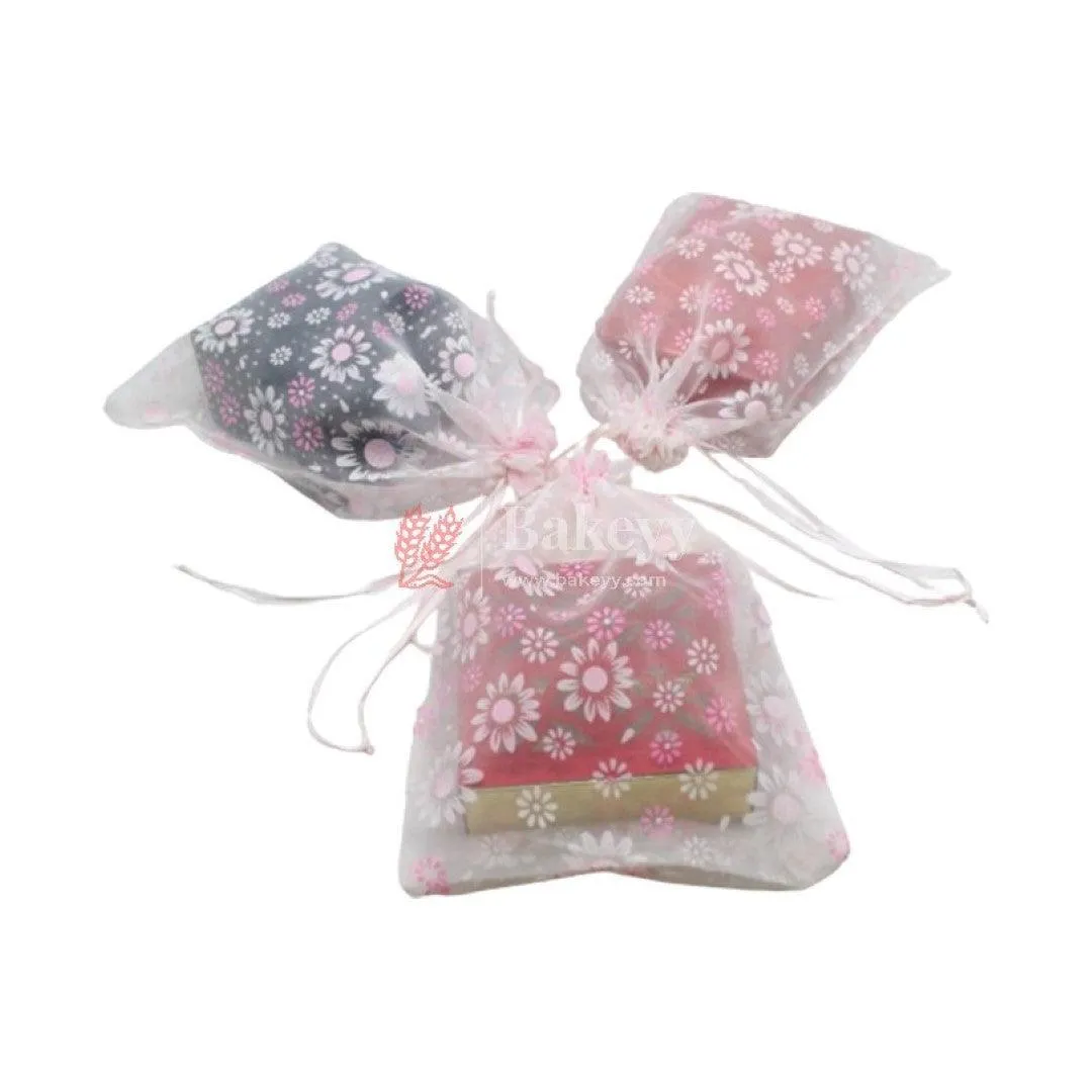 22x31 CM | Floral Designs Organza Potli Bags | Pack of 50 | Light Pink Color | Candy Bag | Pack of 50