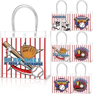 24 Pcs Baseball Party Favors Bags PVC Clear Goodie Candy Treat Tote Gift Bags with Handles Baseball Theme Birthday Baby Shower Party Supplies