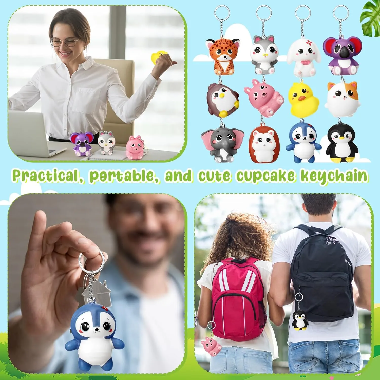 24 Pcs Squeeze Stress Balls Keychains Cute Squeeze Stress Relief Keychain Toys for Teacher Student End of School Year Gifts Employee Coworker Staff Birthday Party CNA Week Gifts (Animal)