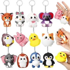 24 Pcs Squeeze Stress Balls Keychains Cute Squeeze Stress Relief Keychain Toys for Teacher Student End of School Year Gifts Employee Coworker Staff Birthday Party CNA Week Gifts (Animal)
