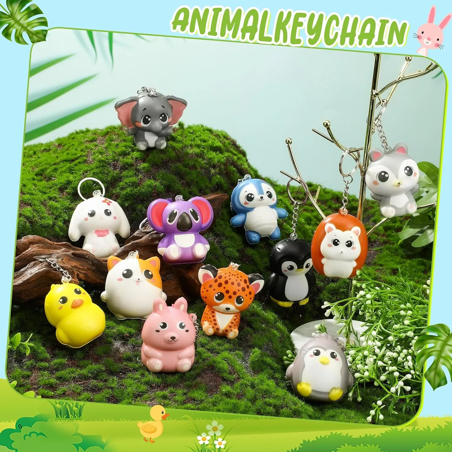 24 Pcs Squeeze Stress Balls Keychains Cute Squeeze Stress Relief Keychain Toys for Teacher Student End of School Year Gifts Employee Coworker Staff Birthday Party CNA Week Gifts (Animal)