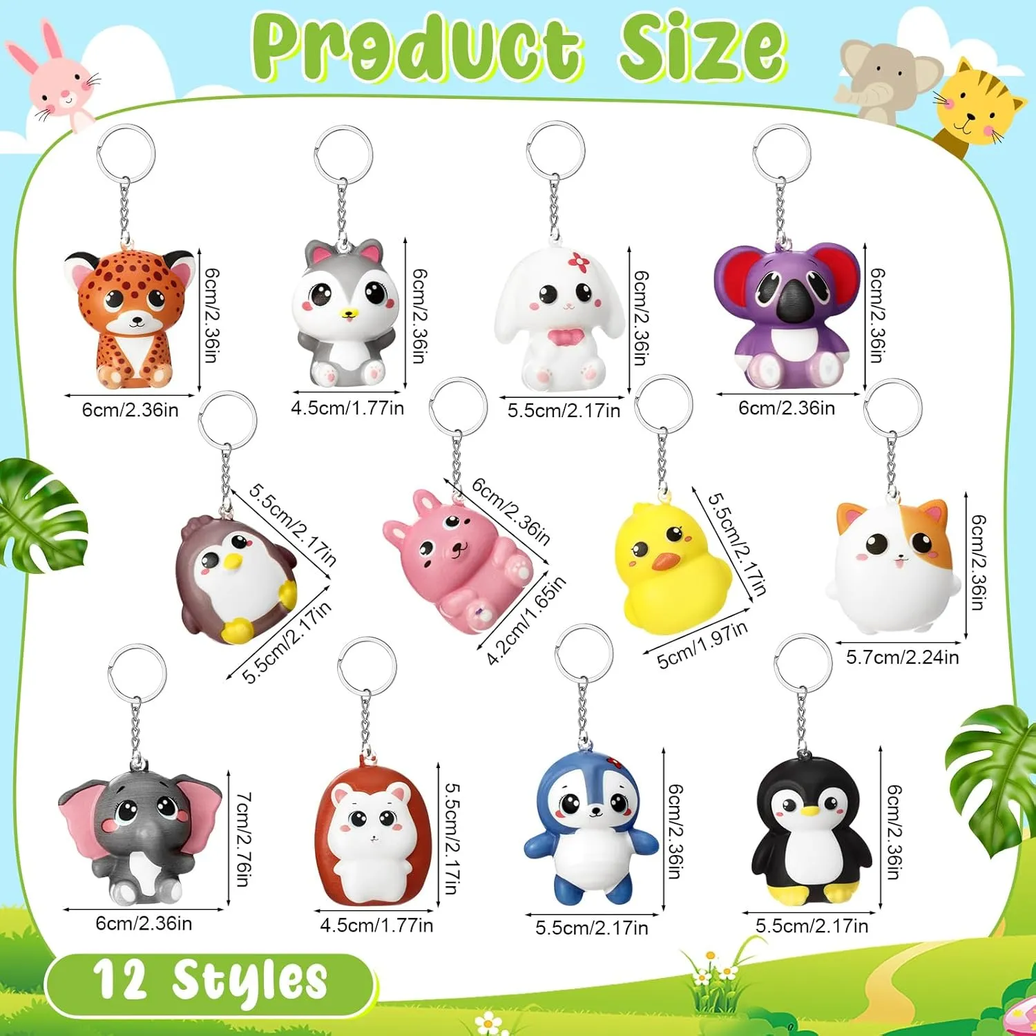 24 Pcs Squeeze Stress Balls Keychains Cute Squeeze Stress Relief Keychain Toys for Teacher Student End of School Year Gifts Employee Coworker Staff Birthday Party CNA Week Gifts (Animal)