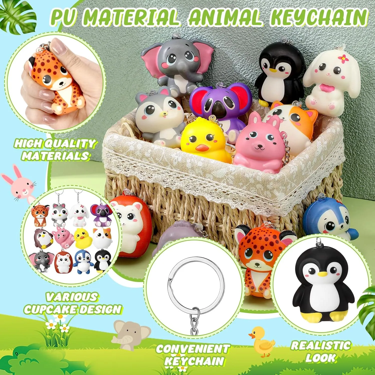 24 Pcs Squeeze Stress Balls Keychains Cute Squeeze Stress Relief Keychain Toys for Teacher Student End of School Year Gifts Employee Coworker Staff Birthday Party CNA Week Gifts (Animal)