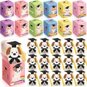 24 Set Mini Graduation Plush Dog with Graduation Gifts Box Graduation Stuffed Animal Keychain with Cap Gift Set for 2025 Graduation Party Graduation Decoration Classroom Exchange Gift