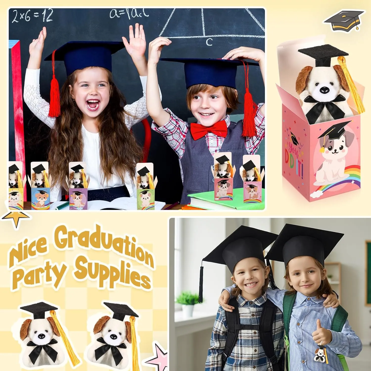 24 Set Mini Graduation Plush Dog with Graduation Gifts Box Graduation Stuffed Animal Keychain with Cap Gift Set for 2025 Graduation Party Graduation Decoration Classroom Exchange Gift