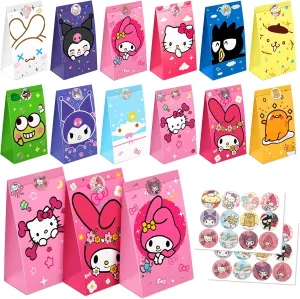 24Pcs Cartoon Tote Bags Birthday Party Favor Gift Bags with 12 Patterns Cute Pink Candy Pocket for Girls Kids Birthday Party Decorations