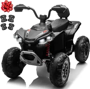 24V Ride On Car for Kids 2 Seater, ANRLI 4X4 Kids ATV 4 Wheeler w/800W Motor, Battery Powered Electric Vehicle Quad w/Leather Cushion, Kneepads, Pull Bow, Spring Suspension, Bluetooth