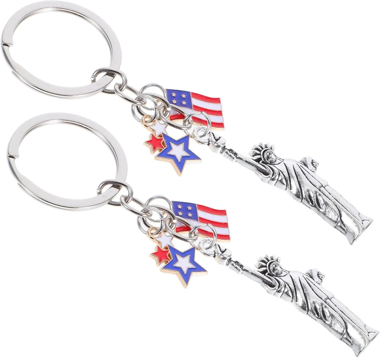2Pcs Statue of Liberty Keychain American Flag Wallet Decoration Cute Bag Pendant Patriotic Souvenir for Independence Day Party Favors Charms for Backpack Accessories