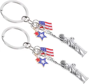 2Pcs Statue of Liberty Keychain American Flag Wallet Decoration Cute Bag Pendant Patriotic Souvenir for Independence Day Party Favors Charms for Backpack Accessories