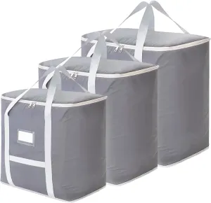 3 Pack Extra Large Storage Bags, Heavy Duty Storage Bags, Large Moving Bags, Space Saving, Clothing Storage, Organizing Bedroom, with Reinforced Handles & Double Zippers