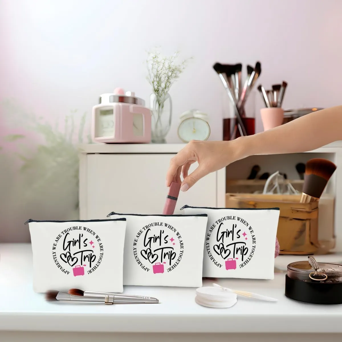 3-Piece Girls' Trip Favors: Makeup Bag Set for Women's Weekend Gifts, Bachelorette Party, Christmas
