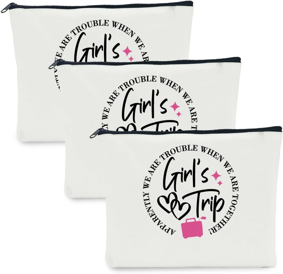3-Piece Girls' Trip Favors: Makeup Bag Set for Women's Weekend Gifts, Bachelorette Party, Christmas
