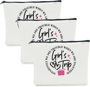3-Piece Girls' Trip Favors: Makeup Bag Set for Women's Weekend Gifts, Bachelorette Party, Christmas