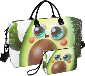 3D Avocado Funny Duffle Bag Travel Makeup Pouch Set of 2, Art Womens Sports Bag Duffle Carry on Bag