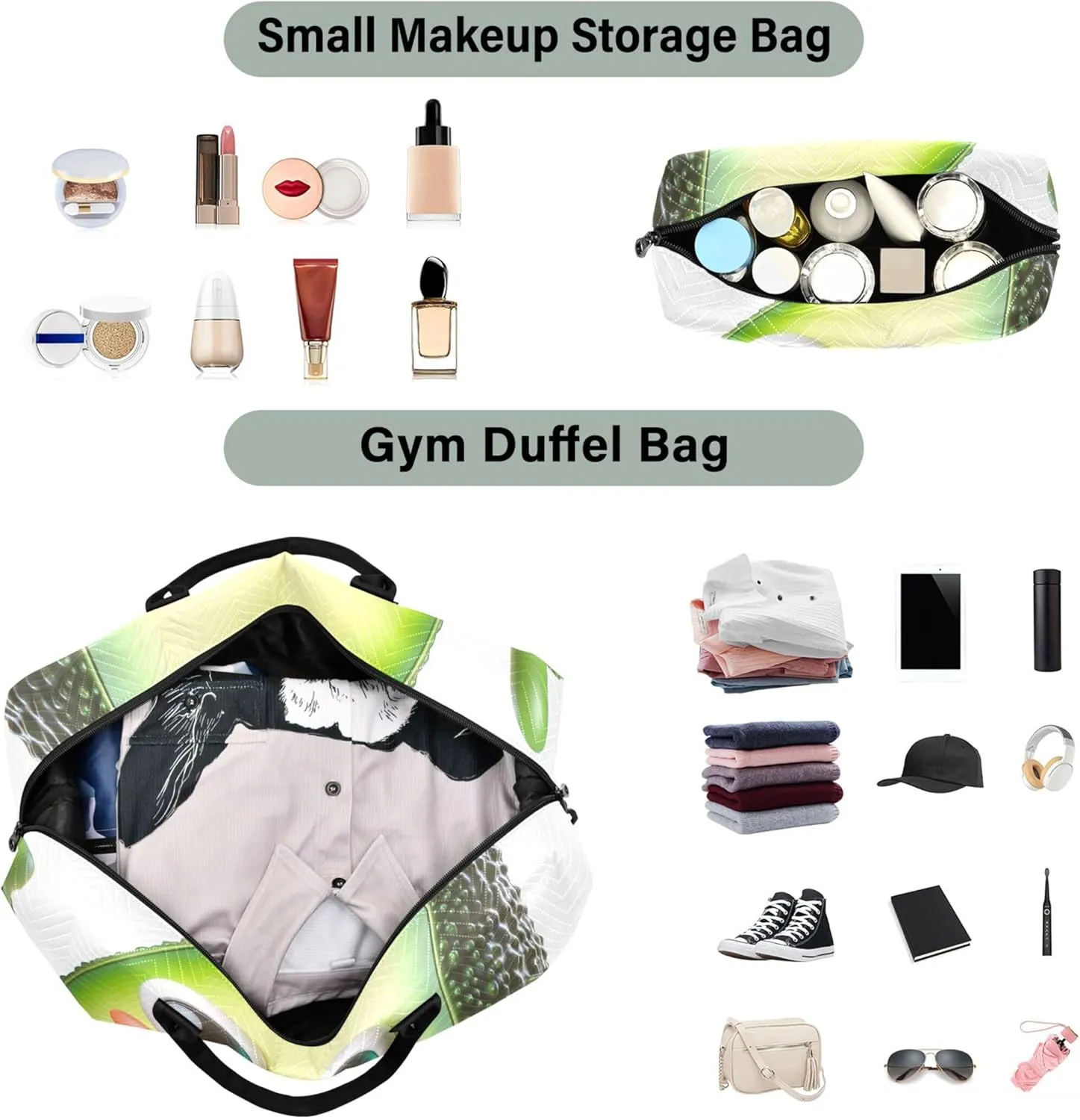 3D Avocado Funny Duffle Bag Travel Makeup Pouch Set of 2, Art Womens Sports Bag Duffle Carry on Bag
