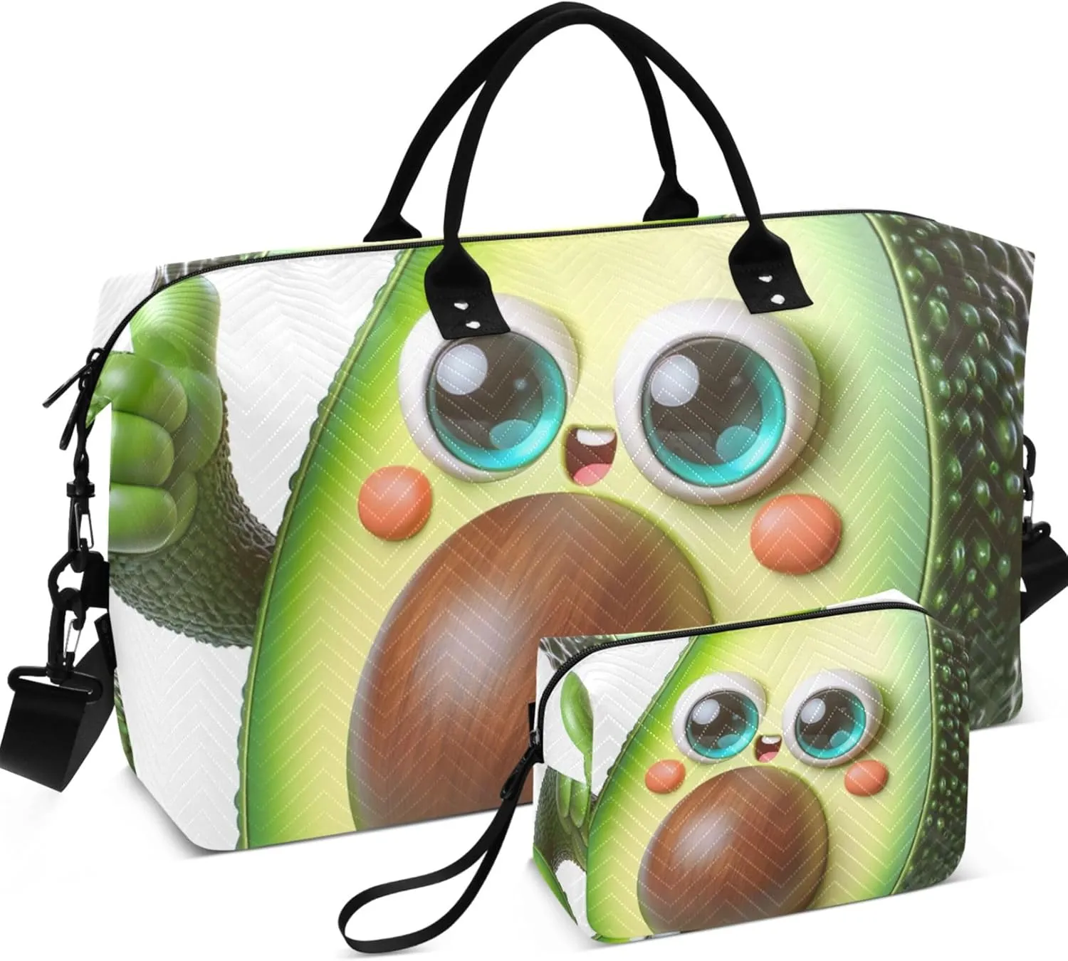 3D Avocado Funny Duffle Bag Travel Makeup Pouch Set of 2, Art Womens Sports Bag Duffle Carry on Bag